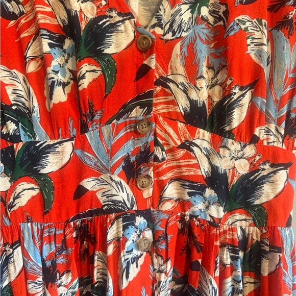 LOFT Orange Tropical Floral Maxi Button Up Dress with Tie Waist size 6 - Picture 5 of 13